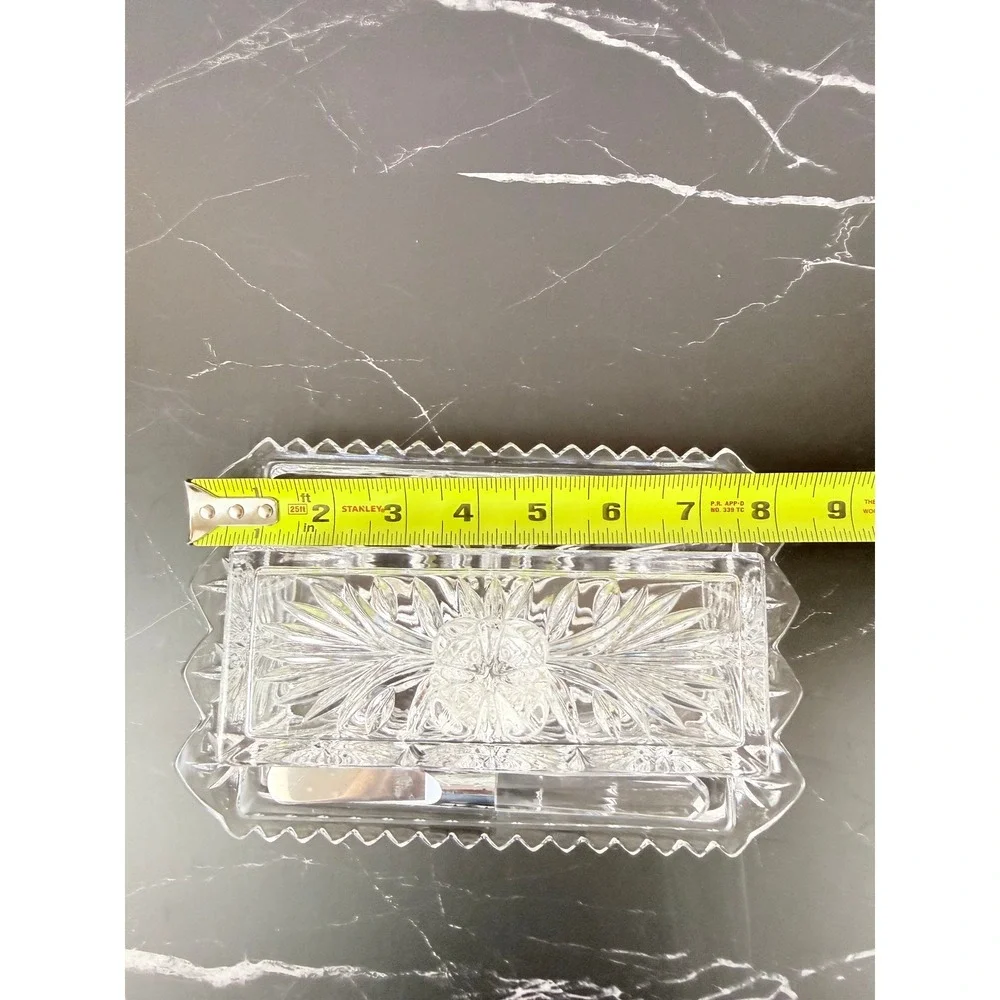 VTG Fifth Avenue Crystal Butter Dish with Underplate and Butterknife 3 Piece